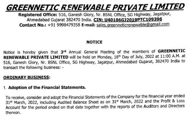 AGM NOTICE GREENNETIC RENEWABLE 2022